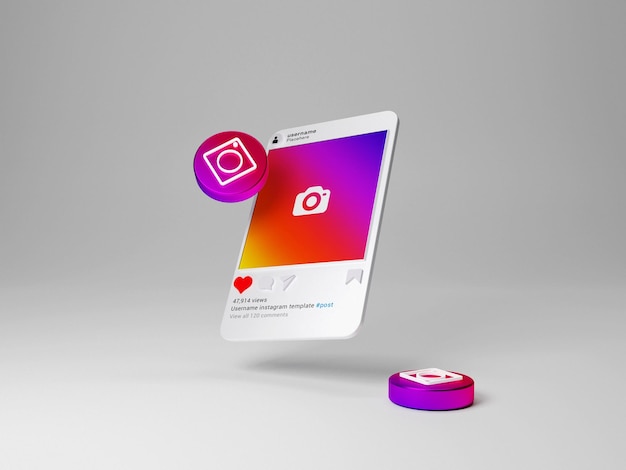 Interfaz de maqueta de redes sociales de instagram renderizada en 3d