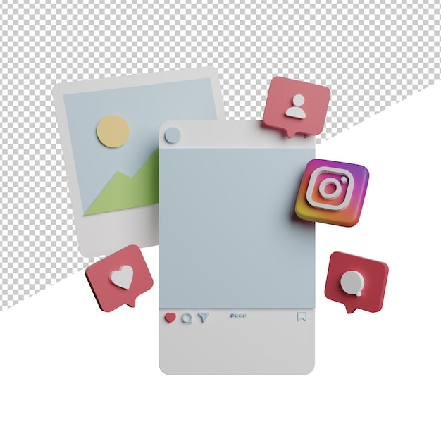 Interfaz de redes sociales emergente vista frontal icono de ilustración de renderizado 3d fondo transparente