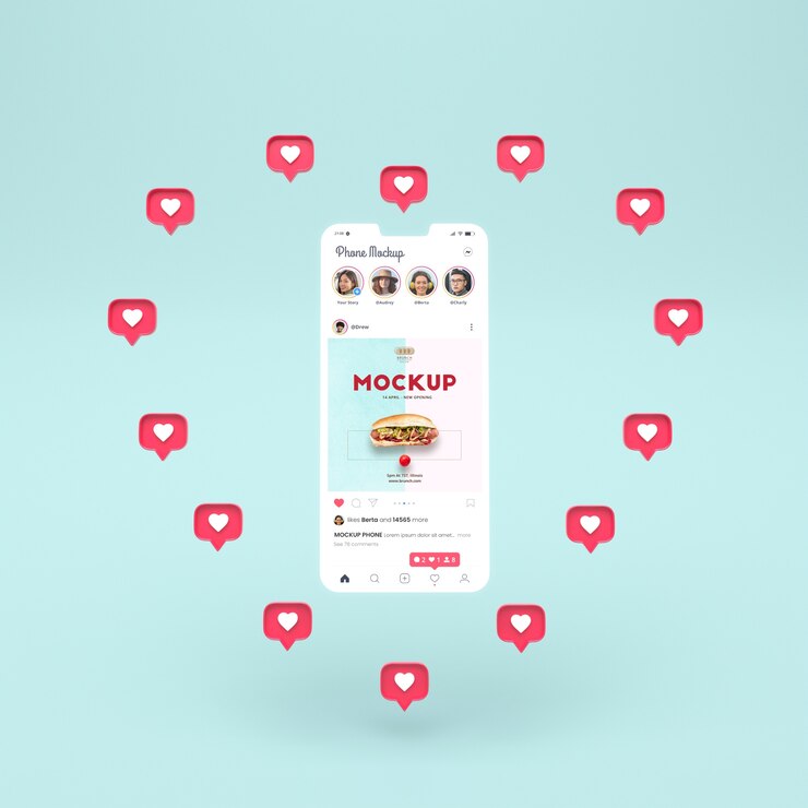 PSD interfaz de redes sociales con forma de corazón
