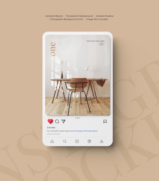 PSD interfaz renderizada 3d de maqueta de publicación de instagram aislada