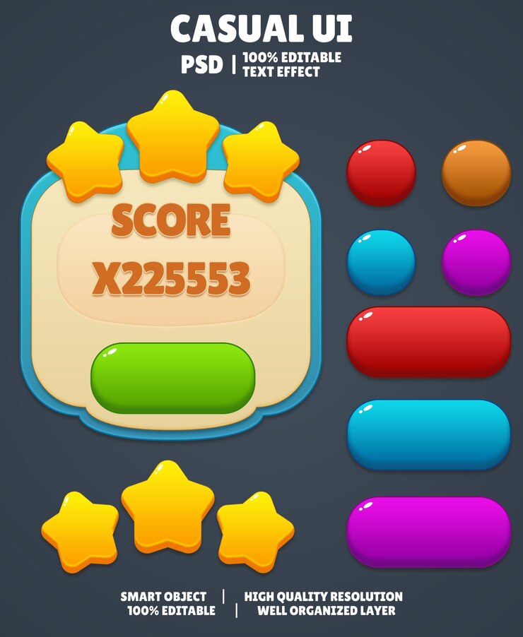 Interfaz de usuario de juego casual premium Botón de interfaz de juego causal interfaz de videojuego ventana de diálogo de interfaz