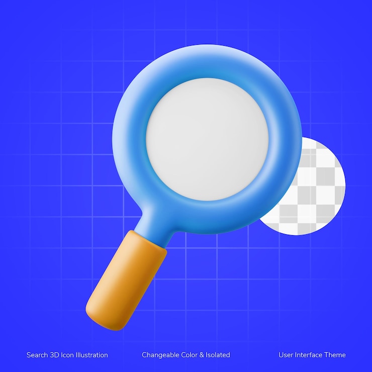 PSD interfaz de usuario de símbolo de búsqueda de lupa icono de ilustración 3d color editable aislado