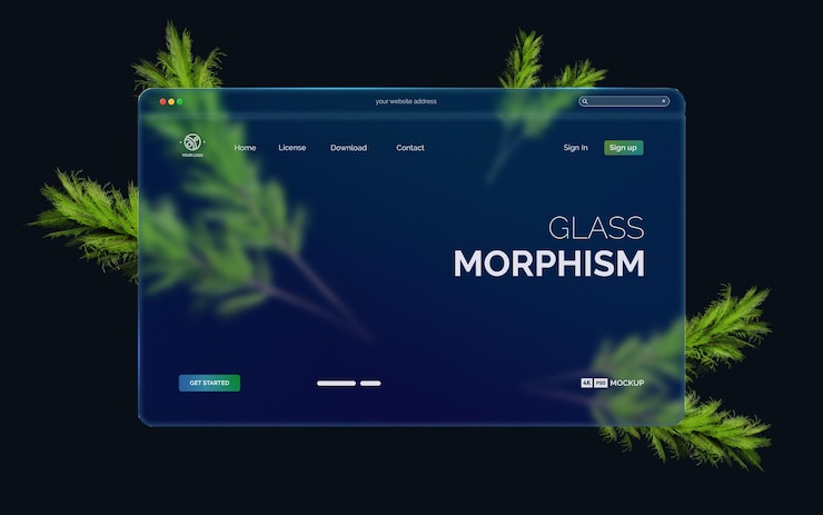 PSD interfaz web 3d con efecto de morfismo de vidrio.