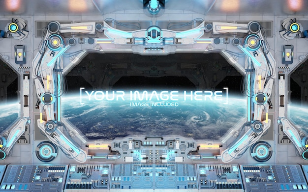 Intérieur du cockpit d'un vaisseau spatial avec une fenêtre isolée