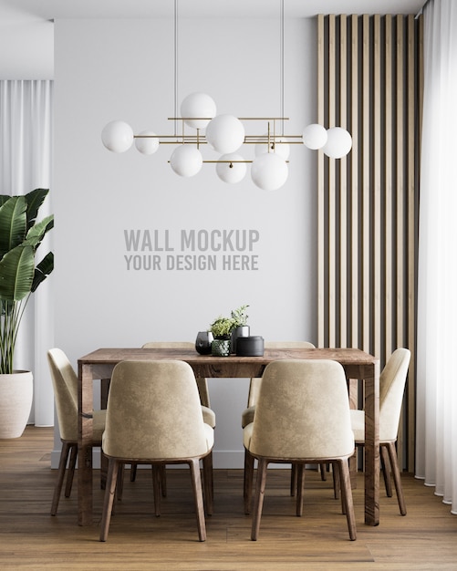 Interieur Esszimmer Wand Mockup mit Brown Velvet Chair