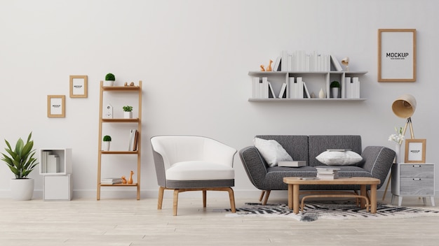 PSD interieur modell wohnzimmer. 3d-rendering.