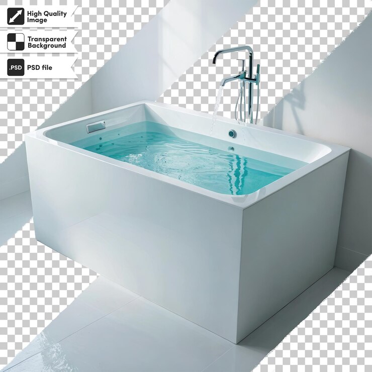 PSD interior de baño moderno psd con bañera en fondo transparente con capa de máscara editable