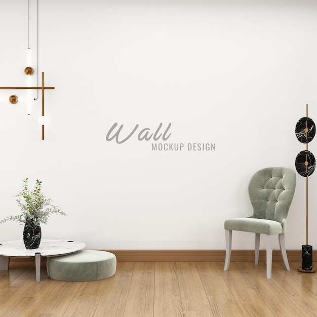 Interior com sofá e design de maquete de parede