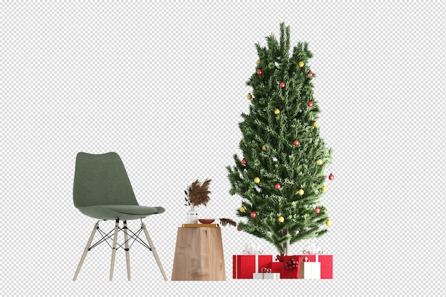 Interior con cómodo sofá y árbol de navidad decorado