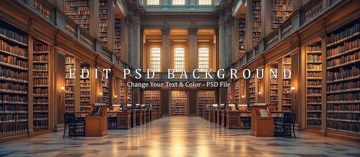 PSD interior da grande biblioteca com prateleiras