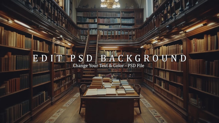 PSD interior da grande biblioteca com prateleiras