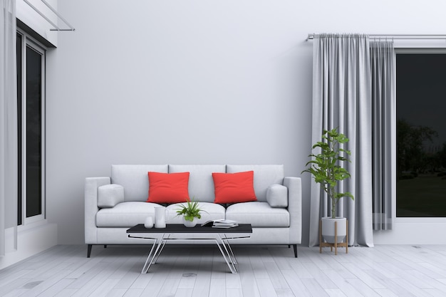 Interior da sala de estar em estilo moderno com sofá e decoração