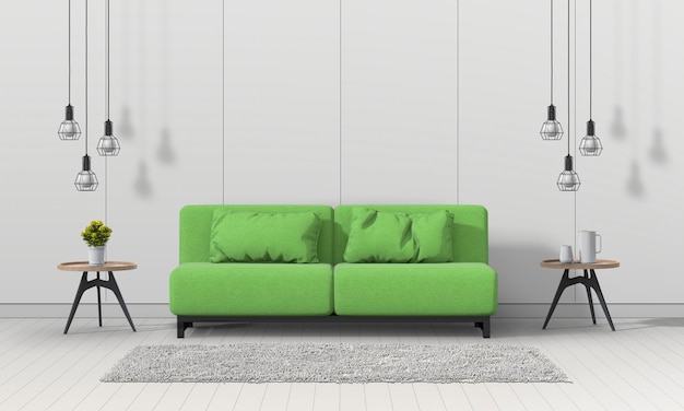 Interior da sala de estar em estilo moderno com sofá e decorações