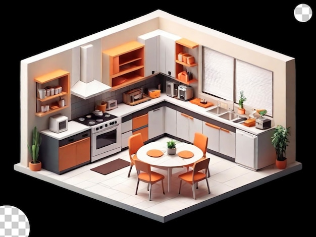 PSD interior de cozinha moderna png transparente