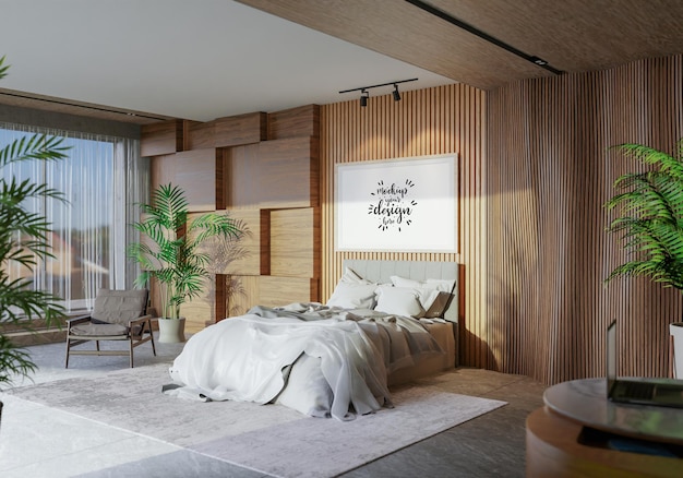 Interior de maquete de quadro de pôster em um quarto
