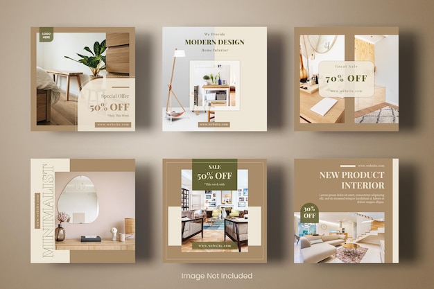 Interior design instagram post template banner set post