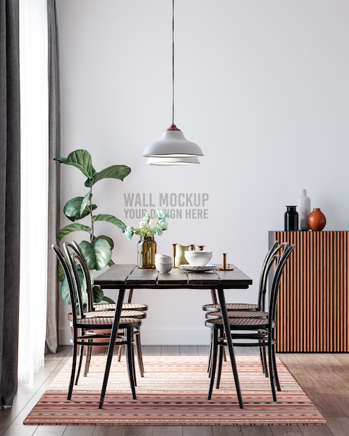 PSD interior dining room wallpaper mockup