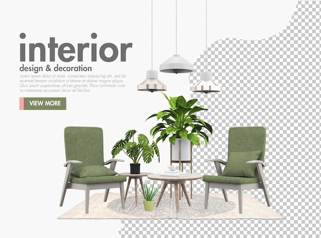 Interior en diseño de estilo moderno Premium Psd