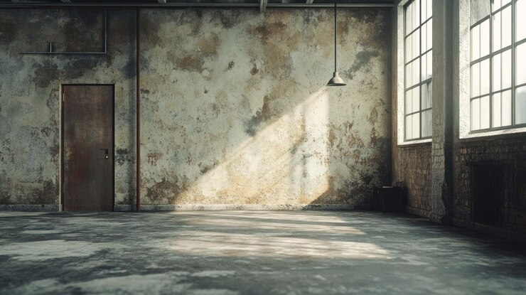 PSD interior industrial abandonado iluminado por el sol encanto rústico y belleza en decadencia