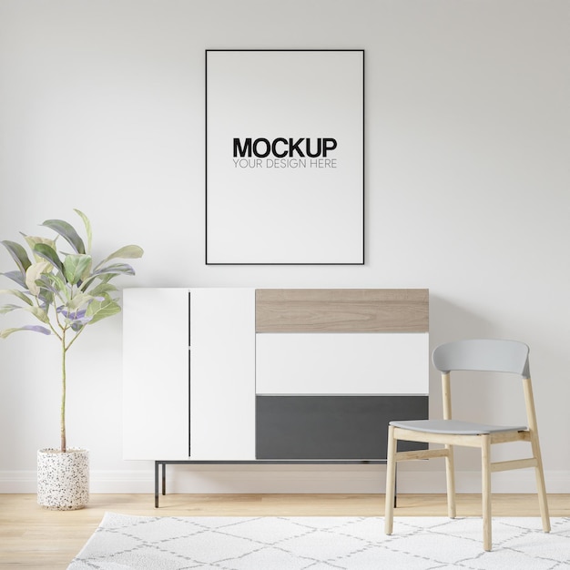 Interior poster frame mockup mit moderner möbeldekoration 3d illustration 3d render