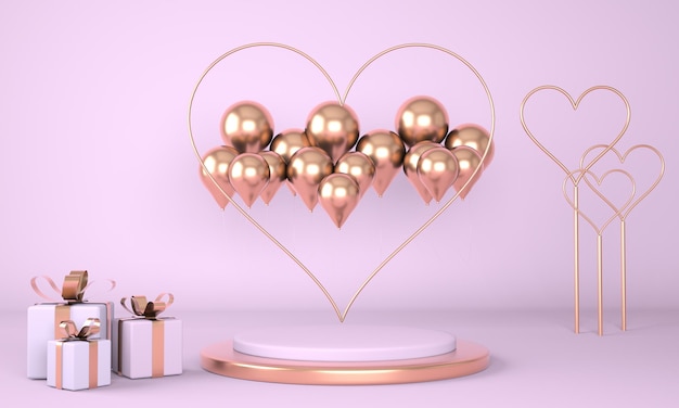 Interior de San Valentín con pedestal y corazones.