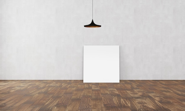 Interior simples e moderno com lâmpada de sofá e pôster vazio