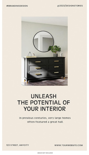 PSD interiores modern mobiliário minimalista modelo de histórias do instagram design psd