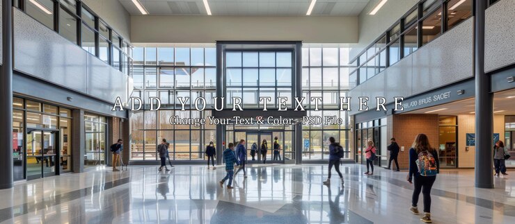 PSD interiores modernos da escola com luz natural