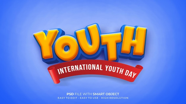 Internationaler Happy Youth Day Hintergrund mit bearbeitbarem Text 3D-Style-Effekt