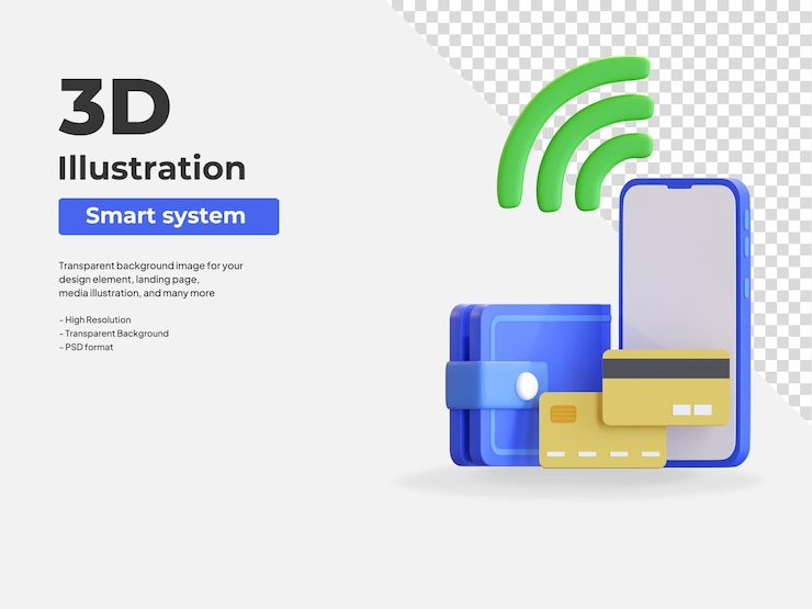 PSD internet do sistema de pagamento inteligente da ilustração do ícone 3d da coisa