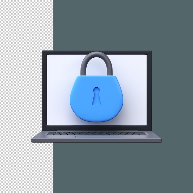 internet security concept 3d laptop and padlock
