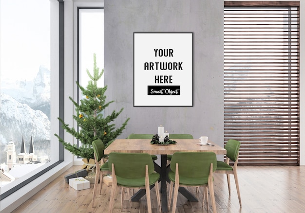 Interno di Natale con mockup di cornice verticale