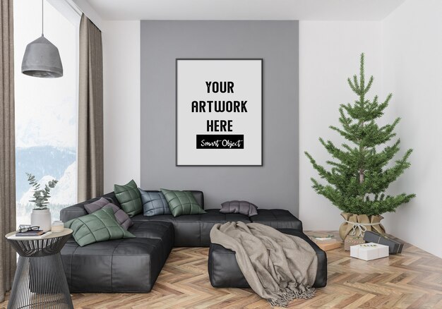 Interno di Natale con mockup di cornice verticale