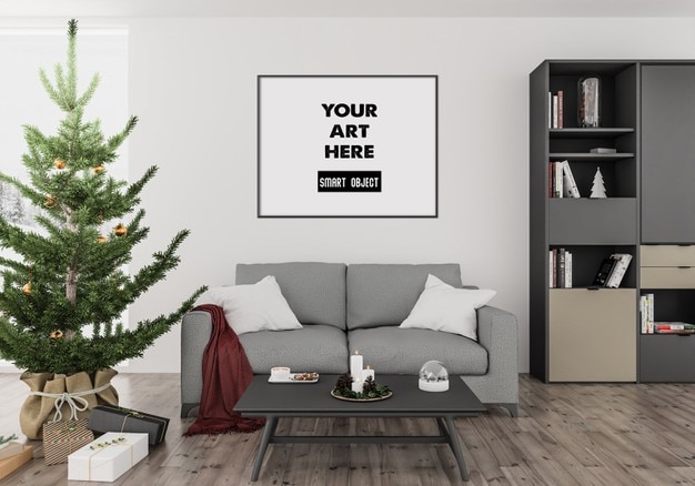 Interno di Natale con mockup di cornice