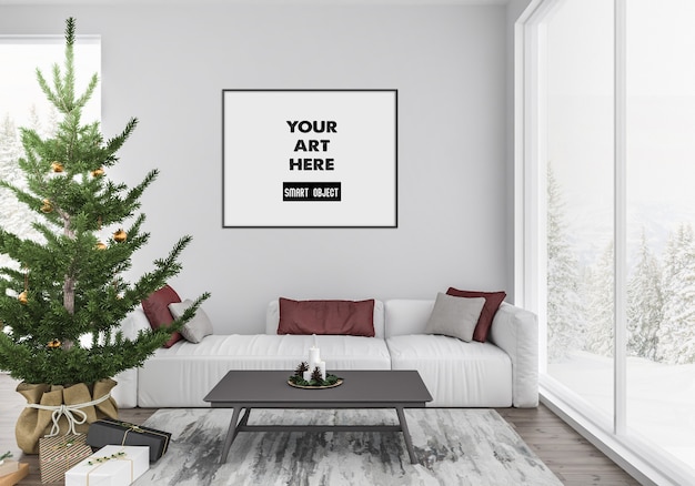 Interno di Natale con mockup di cornice