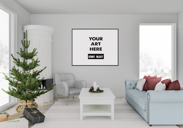Interno di Natale con mockup di cornice