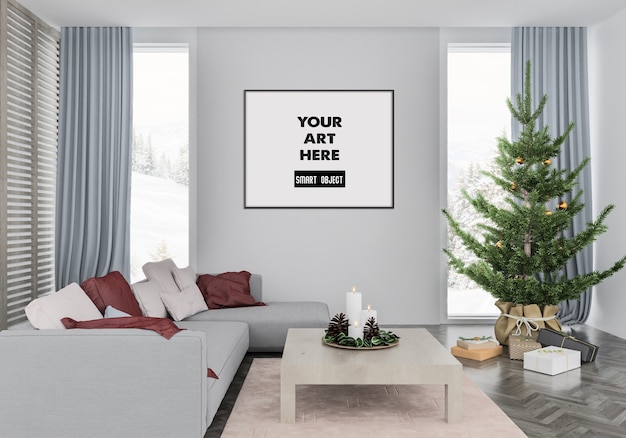 Interno di Natale con mockup di cornice