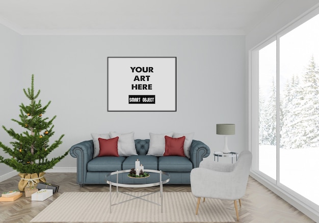 Interno di Natale con mockup di cornice