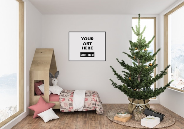 Interno di Natale con mockup di cornice