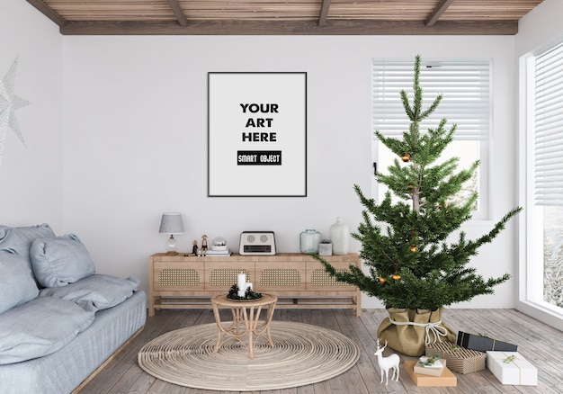 Interno di Natale con mockup di cornice