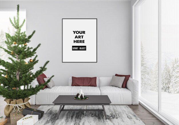 Interno di Natale con mockup di cornice