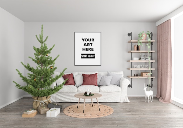 Interno di Natale con mockup di cornice