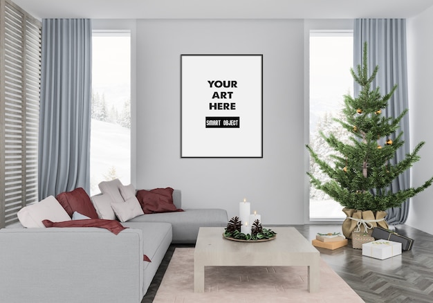 Interno di Natale con mockup di cornice