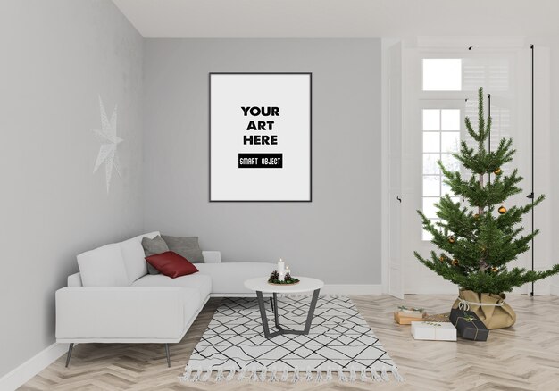 Interno di Natale con mockup di cornice