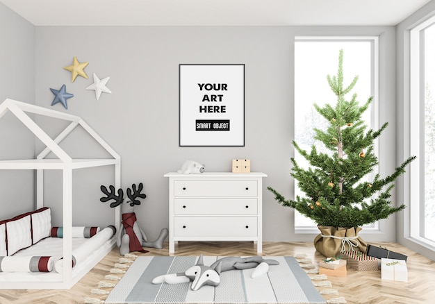 Interno di Natale con mockup di cornice