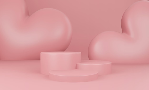 Interno di San Valentino con piattaforma rosa pastello nel rendering 3d
