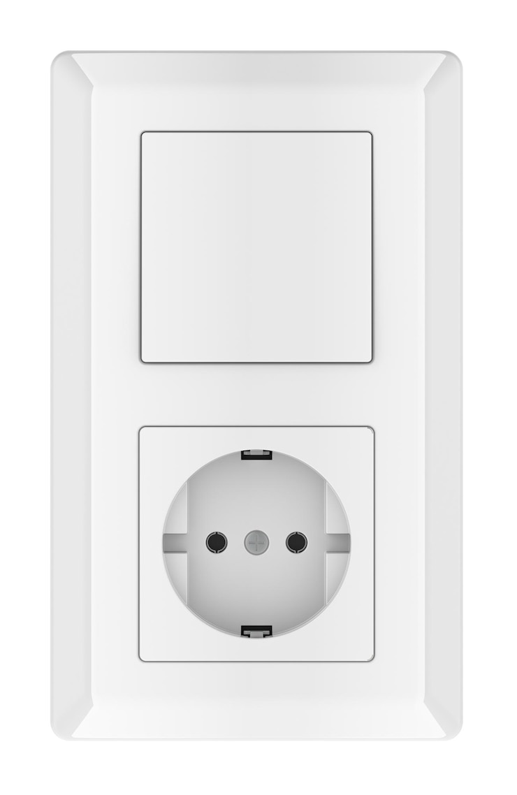 PSD interruptor de luz y enchufe eléctrico renderización 3d aislada en fondo transparente