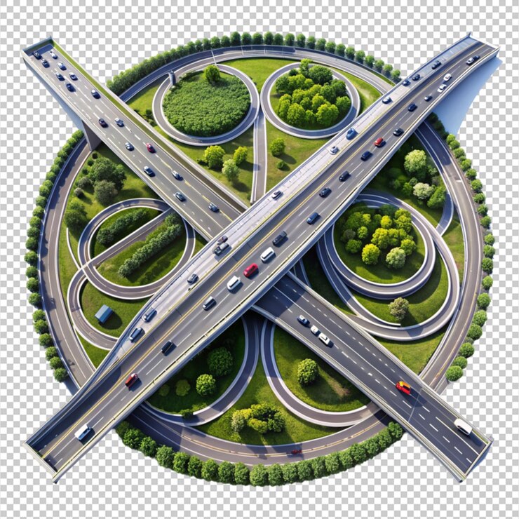 PSD intersección de autopistas sobre un fondo transparente
