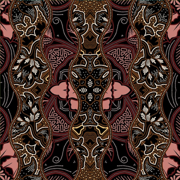 Intricate Batik Fabric Design with Floral and Ornamental Motifs