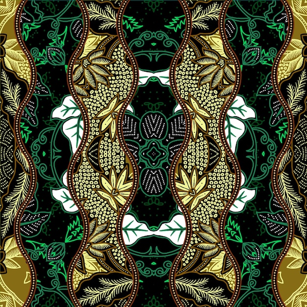Intricate Batik Fabric Design with Floral and Ornamental Motifs